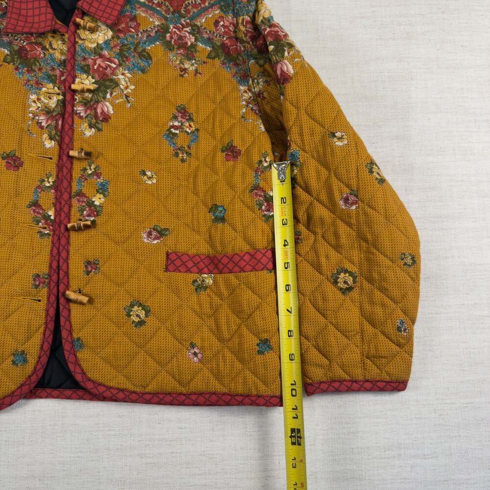 Carole Little Petites Vintage Quilted Floral Toggle Jacket Mustard Yellow - Picture 5 of 7